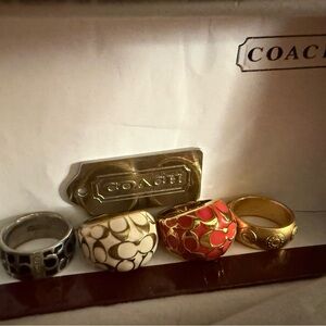 Set of 4 Vintage Coach Rings Sz 6.5 - 7.5. Gold & Silver Tone & Extra Hangtag